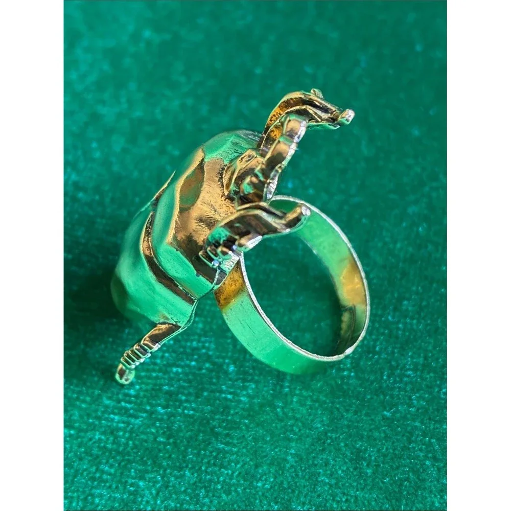 NEW Egyptian revival style chunky bold gold tone scarab beetle adjustable ring